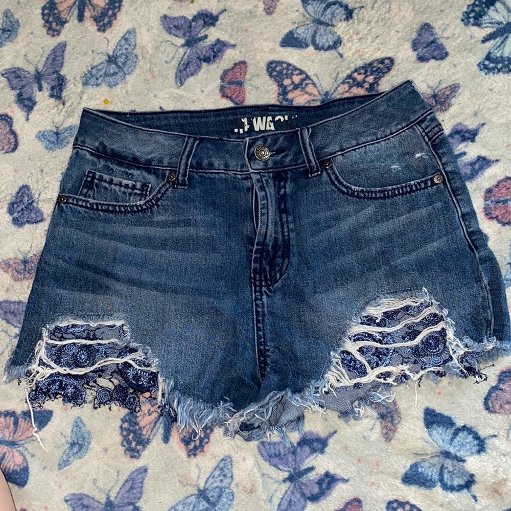 Distressed High-Waisted Jean Shorts